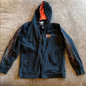 Men’s Harley-Davidson Black Zip-Up with Orange Highlights Size L